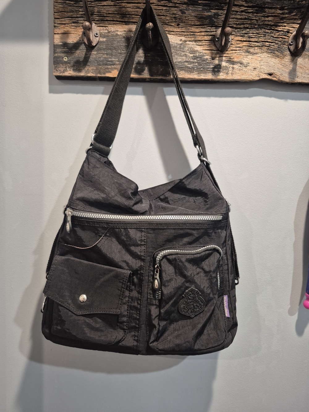 Black Women's Casual Crossbody Bag Waterproof & Converts To Backpack Style